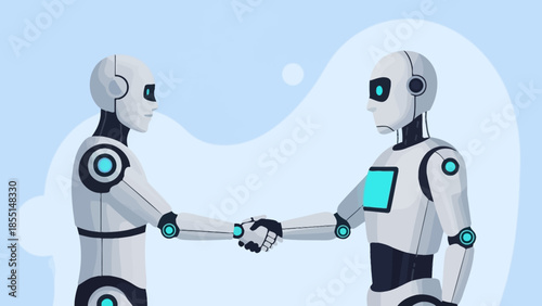 Two Robots Shaking Hands Illustration.