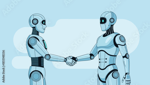 Two Robots Shaking Hands Illustration.