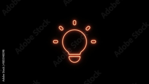 Innovative idea represented by orange neon light bulb. Neon Icon. Neon Sign