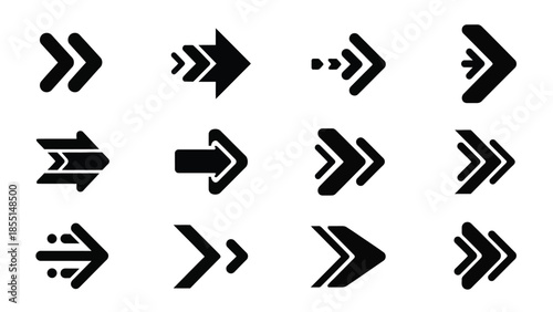 Set of black arrows pointing to the right in various designs