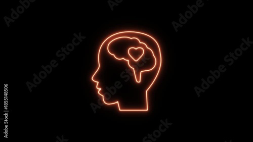 Love in the mind a orange neon sign of heart and brain animation. Neon Icon. Neon Sign