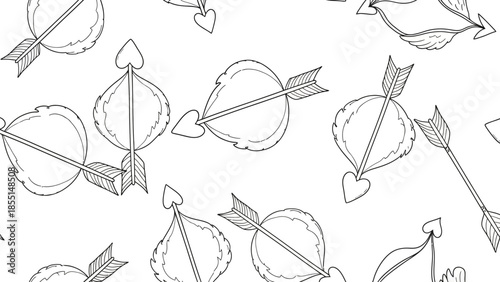 Black and White Arrows Piercing Hearts Pattern.