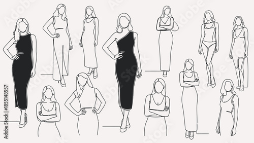 Collection of Female Fashion Illustrations and Sketches.