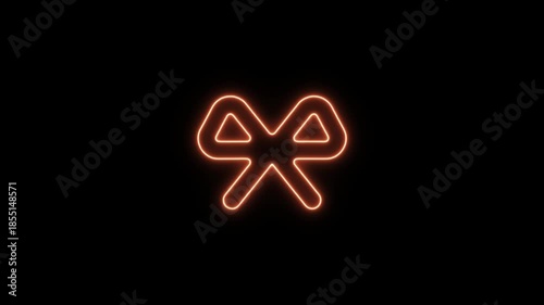 Neon orange ribbon icon animation on black background. Neon Icon. Neon Sign