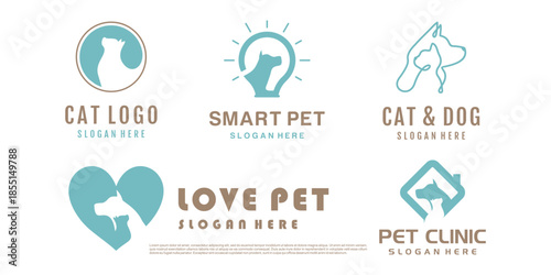 Pet logo design with creative unique element logo collection Premium Vector