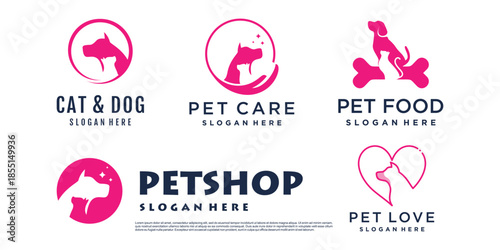 Pet logo design with creative unique element logo collection Premium Vector