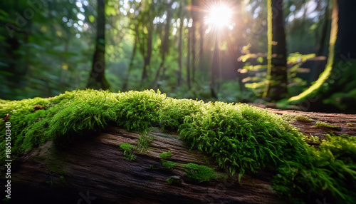 Lush Green Moss Grows On A Weathered Piece Of Wood In A Tranquil Forest Setting Evoking A Sense Of Peace And Connection With Nature And Growth