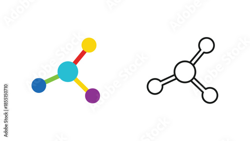 Colorful and monochrome molecular structures displayed with connected circles and lines