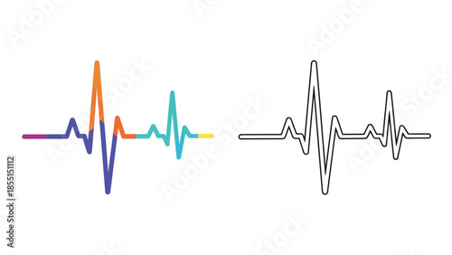 Colorful heartbeat line with a traditional gray line on white background