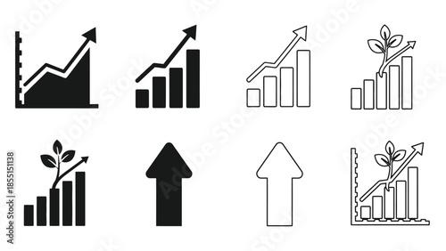 Growth and progress indicators charts arrows and sprouting plants illustrated