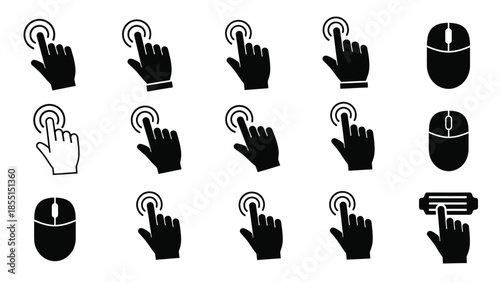 Various hand icons showing clicking and pointing gestures with computer mice