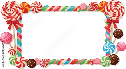 Colorful Candy and Lollipop Frame for Sweet Christmas Holiday Celebrations