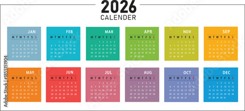 A modern 2026 full-year calendar template featuring pastel watercolor brushstrokes and handwritten calligraphy. The layout is perfect for a printable wall planner or desk scheduler.