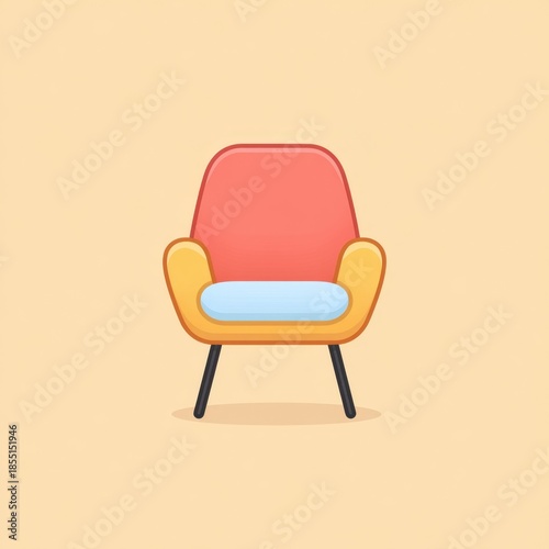 Minimal vibrant home interior chair icon with bright colors, modern style, and playful design, evoking cheerful and cozy atmosphere for living room or lounge decor