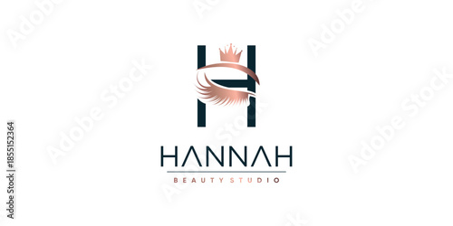 Letter H icon logo design with beauty queen eyelashes element style Premium Vector