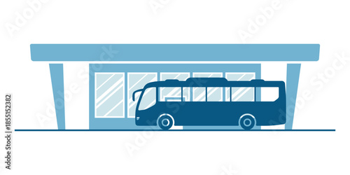 Bus and station icon. Colored silhouette. Front side view. Vector simple flat graphic illustration. Isolated object on a white background. Isolate.