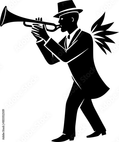 Silhouette of Jazz Musician Blowing Trumpet – Live Music Performance Concept