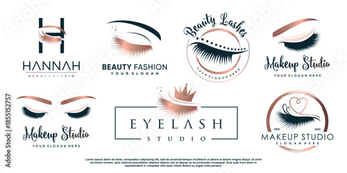Eyelashes icon logo design with creative beauty element style Premium Vector