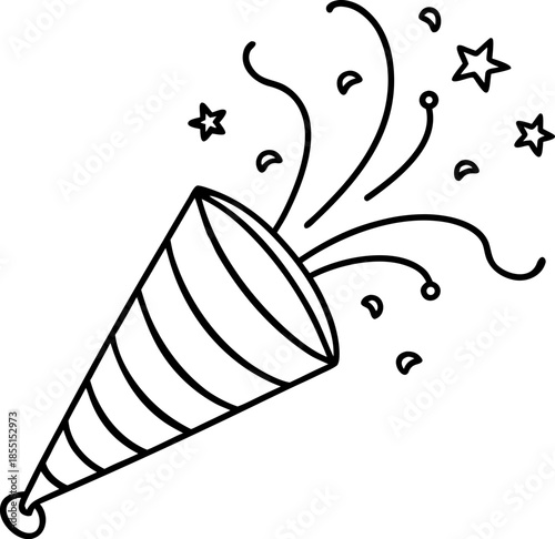 Simple Line Drawing of Party Popper Exploding – Minimal Celebration Illustration