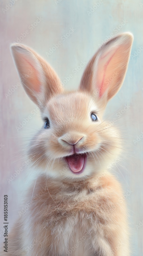 Obraz premium happy baby bunny joyful expression, pastel background, gentle light, vertical
