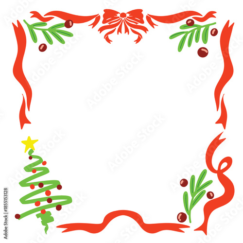 Festive Christmas Ribbon Frame for Holiday Party Invitations and Season's Greetings