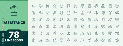 Assistance vector line icon set. Modern linear icons. Contain linear sign customer service, center, service, support, feedback. Vector collections. Service icon pack.