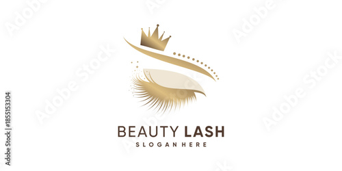 Eyelashes icon logo design with beauty queen element style Premium Vector