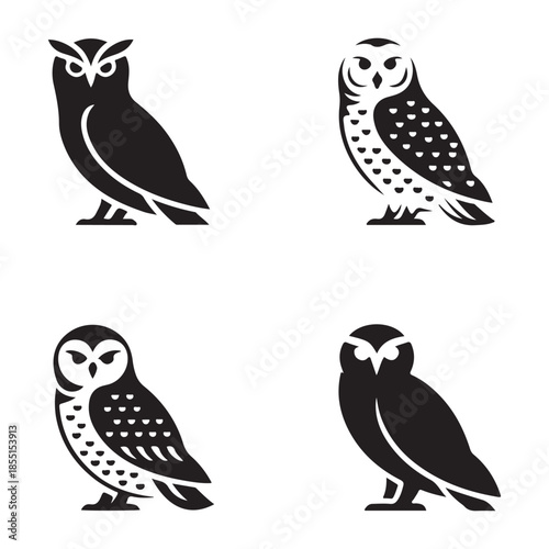 Night owl silhouette icon for moonlight forest scene artwork