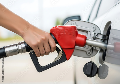 Person fueling a car at a gas station