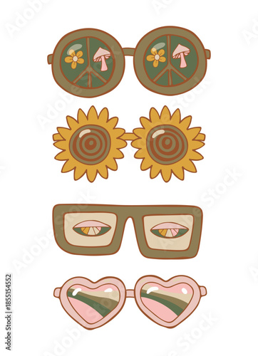Set Glasses icon Doodle Clip Art Concept Vector Design Outline Style On White Background. Summer. Vector illustration of spectacles in black frame