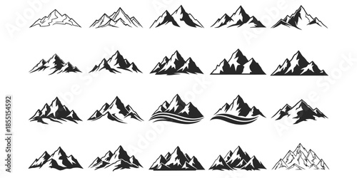 Mountain range silhouette icons set