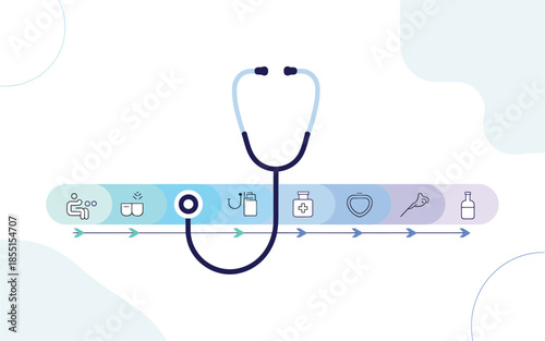 Medical stethoscope with healthcare icons on gradient background