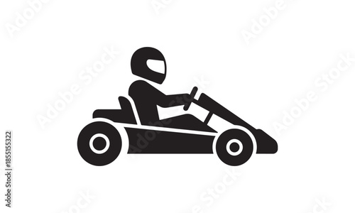 Kart Racing Vector Silhouette icon Illustration – Go Karting Driver icon on white background