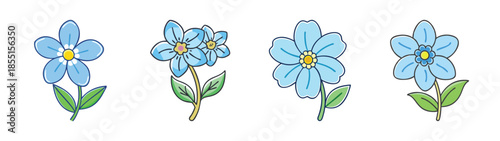 Vector illustration of blue forget me not flowers clip art floral design elements isolated on white