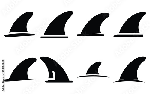 Silhouette of beach surf fin vector icon set collection. summer icons concept isolated on white, vector illustration