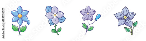 Beautiful watercolor floral illustration set of blue and purple flowers for design and art projects