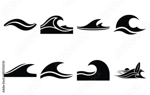 Silhouette of ocean tide vector icon set collection. summer icons concept isolated on white, vector illustration
