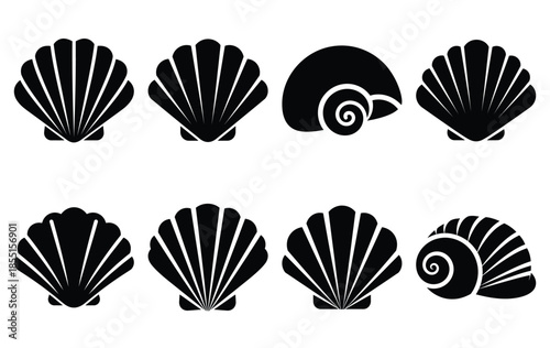 Silhouette of seashell silhouette simple vector icon set collection. summer icons concept isolated on white, vector illustration