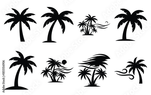Silhouette of summer breeze palm vector icon set collection. summer icons concept isolated on white, vector illustration