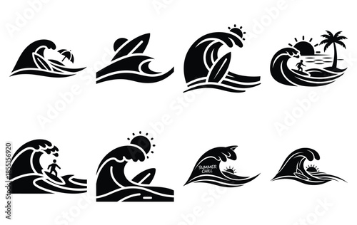 Silhouette of summer chill wave vector icon set collection. summer icons concept isolated on white, vector illustration