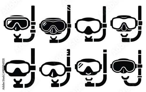 Silhouette of snorkel mask vector icon set collection. summer icons concept isolated on white, vector illustration