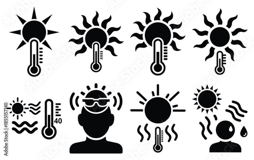 Silhouette of summer heat warning vector icon set collection. summer icons concept isolated on white, vector illustration