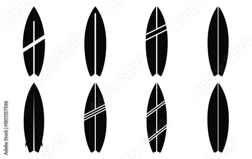 Silhouette of surfboard silhouette simple vector icon set collection. summer icons concept isolated on white, vector illustration
