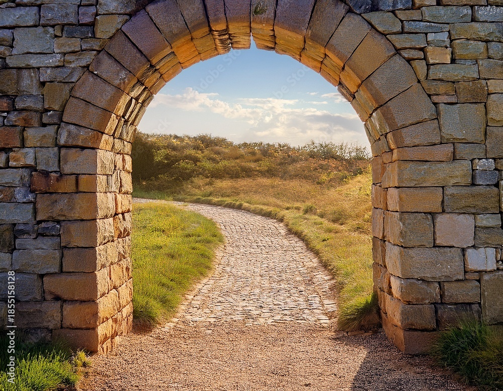 Obraz premium pixelated stone archway a rustic gateway