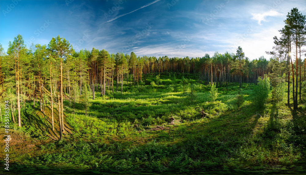 Naklejka premium Panorama Of The Summer Forest In Udmurtia