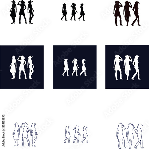 Cowgirl icon set in multiple styles