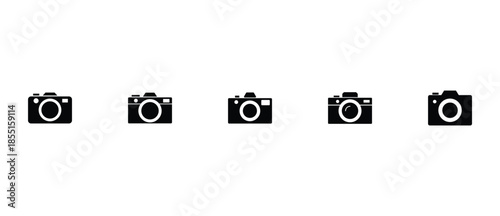 A collection of simple black camera icons symbolizing photography and digital imaging