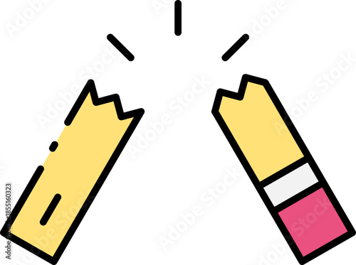 Simple Vector Icon of a Yellow Pencil Broken in Half, Symbolizing Creative Block, Frustration, or the End of a Task