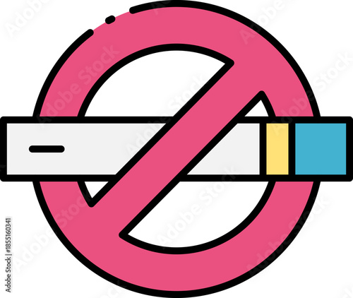 Prohibition of smoking flat design icon, symbolizing public health regulations and warning against tobacco use in designated areas. Modern vector illustration for no-smoking zones