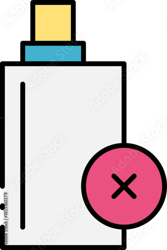 Vector illustration of a bottle with a red cross mark, symbolizing negation or cancellation